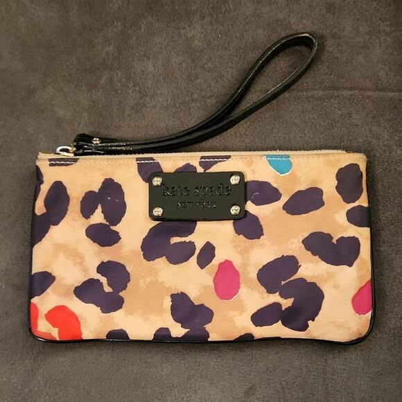 Kate Spade Bag Purse Wristlet Clutch Multicolor Leopard Print Wristlet - Picture 1 of 13